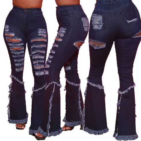 Raw-edged Ripped Flared Jeans - ROUTINE FASHION